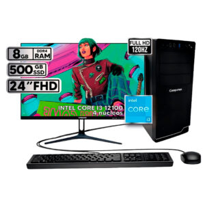 PC de Mesa Convencional Compumax - Intel Core i3-12100 - 8GB RAM - 512GB SSD + Monitor 23.8” Full HD + Teclado y Mouse