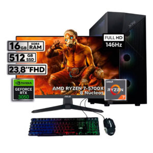 PC Power Group - Ryzen 7 5700X - 16GB RAM - 512GB SSD - RTX 3050 6GB - Monitor ASUS 23.8” FHD 146Hz IPS + Teclado y Mouse