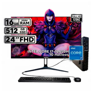 PC de Mesa Mini Compumax - Intel Core i7-12650H - 16GB RAM - 512GB SSD - Monitor 23.8” Full HD 120Hz + Teclado y Mouse