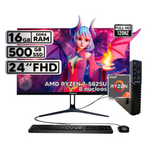 PC de Mesa Mini Compumax - AMD Ryzen 7 5825U - 16GB RAM - 500GB SSD - Monitor 23.8" FHD 120Hz + Teclado y Mouse